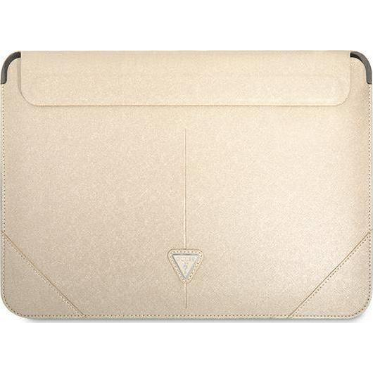 Husa Premium Guess Sleeve Saffiano Triangle Logo, Compatibila Cu Laptop / Macbook 16 Inch, Crem - 39936