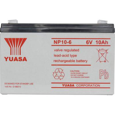 Yuasa NP10-6 NP10/6 Ólomakku 6 V 10 Ah Ólom-vlies (AGM) (Sz x Ma x Mé) 151 x 97.5 x 50 mm 4,8 mm-es laposérintkezős dugó Karbantartásmentes, VDS tanusítvány