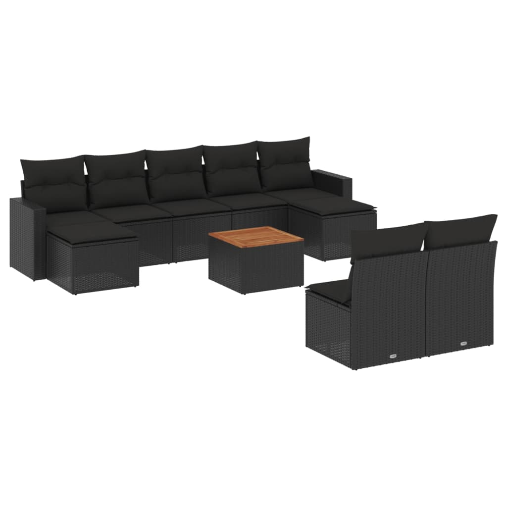 10 részes fekete polyrattan kerti ülőgarnitúra párnákkal (3256650)