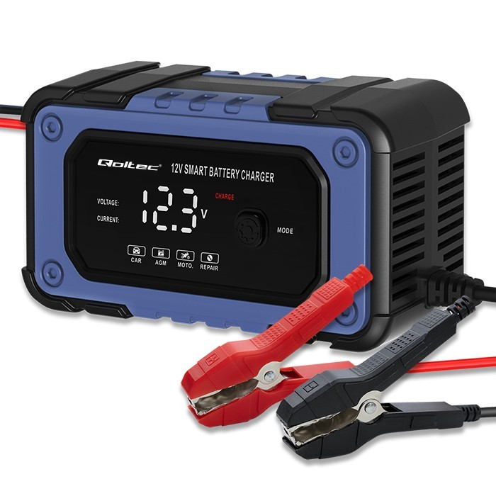 Qoltec 52483 Akkumulátor töltő 12V - 6A - Fekete/Kék (52483)