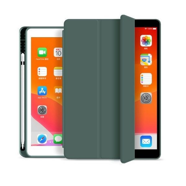 Apple iPad 10.2 (2019 / 2020 / 2021), калъф с папка, с държач за молив Apple, Smart Case, тъмнозелен (110420)