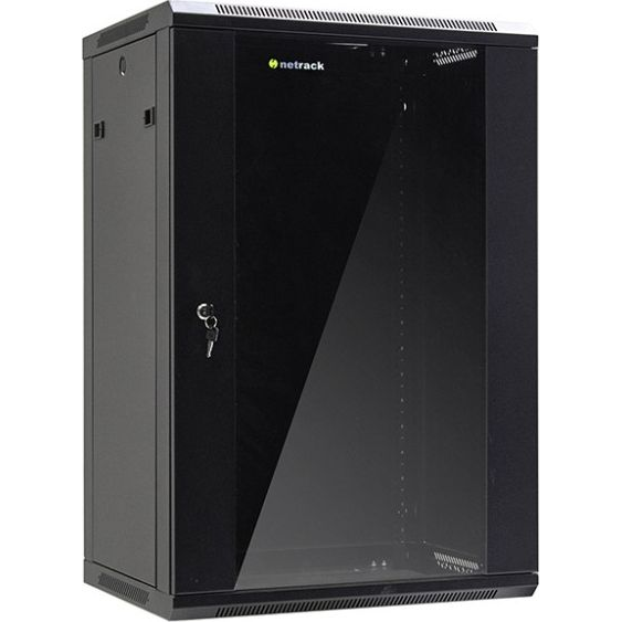 Сървърен шкаф със стъклена врата и подвижна страна, Netrack, 18U/450 mm, 19", черен