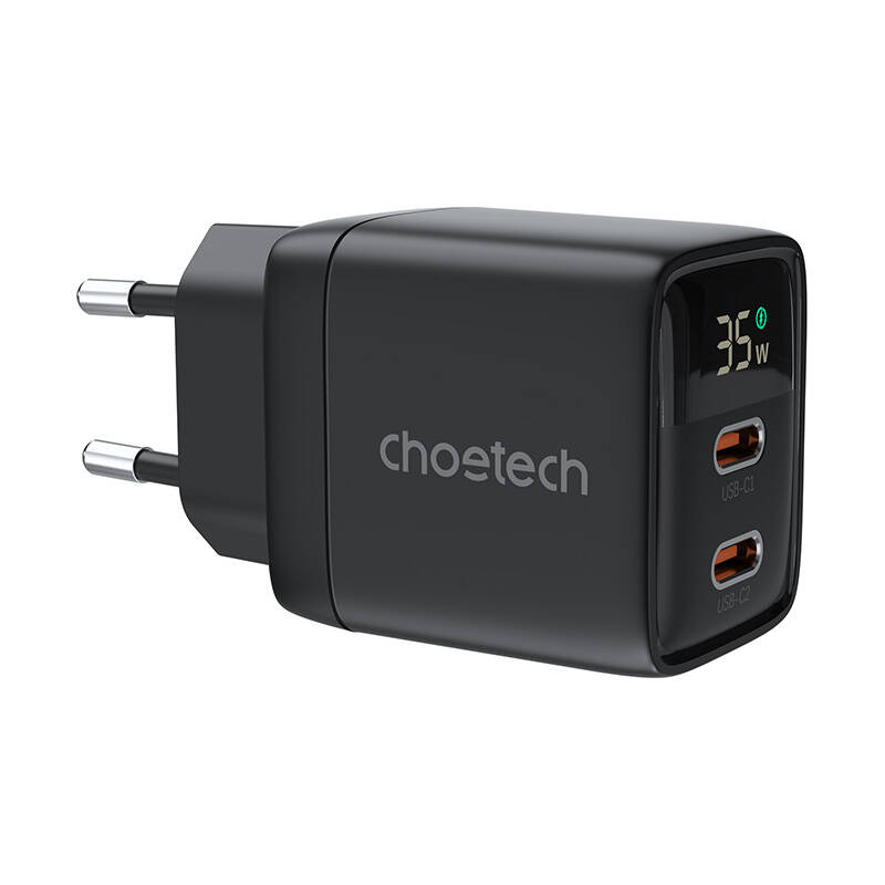 Choetech PD6051 2x USB-C Hálózati töltő - Fekete (35W) (PD6051)