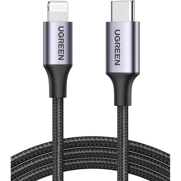 Ugreen 60759 кабел за мобилен телефон Черен, Сребърен 1 м USB C Lightning