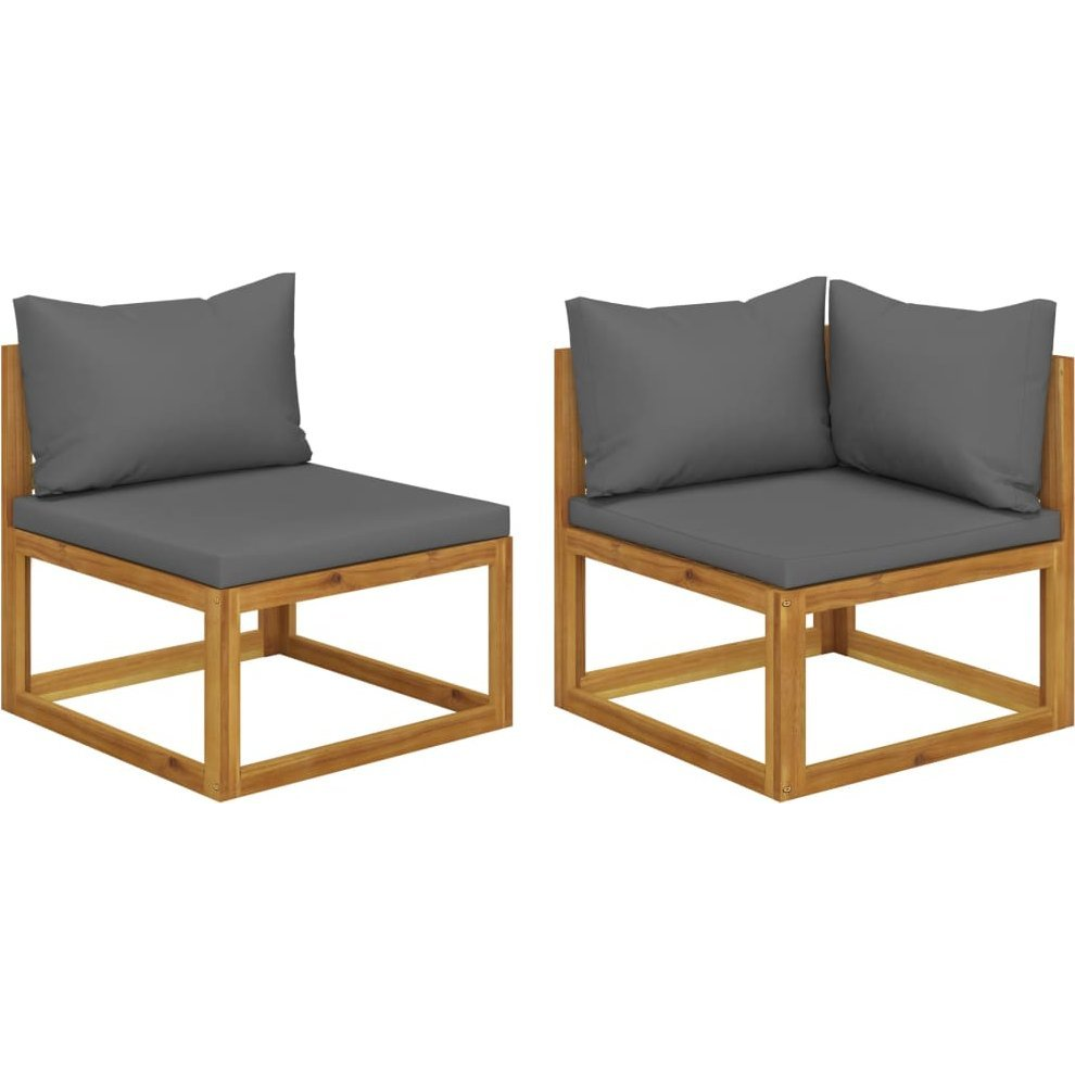 2 részes tömör akácfa kanapé szett sötétszürke párnákkal (318555)