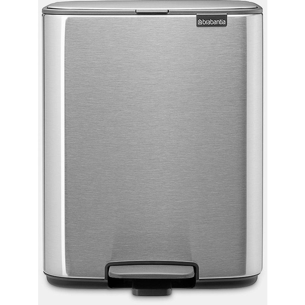 Brabantia Bo Pedal Bin pedálos hulladékgyűjtő szagmentesen záródó Soft-Close fedél, karcsú, négyzetes forma, műanyag tartály, 12L - C méret, r.m. acél, selyem matt ujjlenyomatmentes - 238048