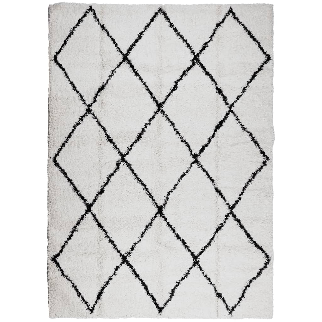 krém és fekete hosszú szálú bozontos modern szőnyeg 200x280 cm (375371)