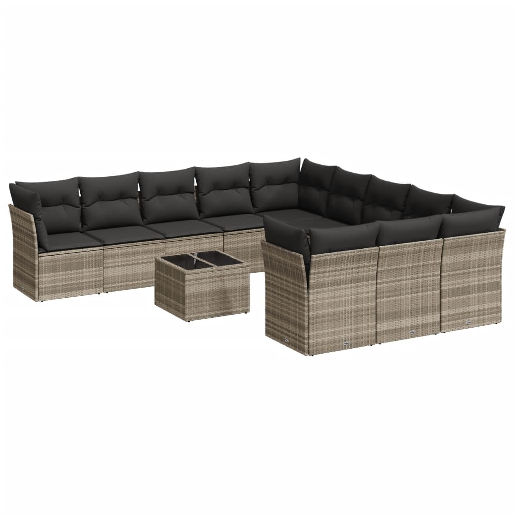 12 részes világosszürke polyrattan kerti ülőgarnitúra párnával (3250261)