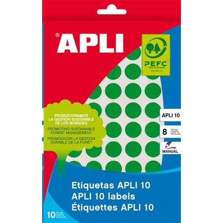 APLI 10 mm kör, kézzel írható etikett, zöld 1008 darab (LCA2733) (LCA2733)
