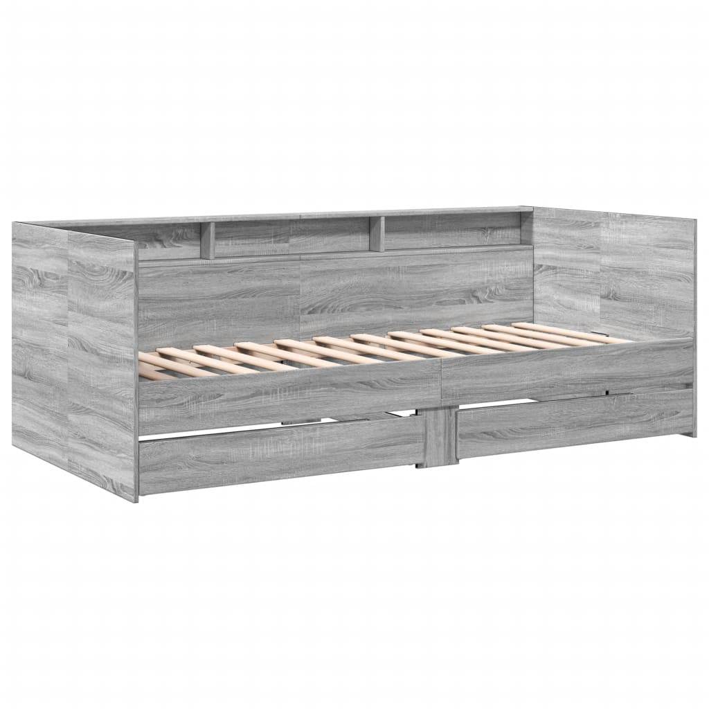 szürke sonoma színű szerelt fa kanapéágy fiókokkal 100 x 200 cm (3280844)