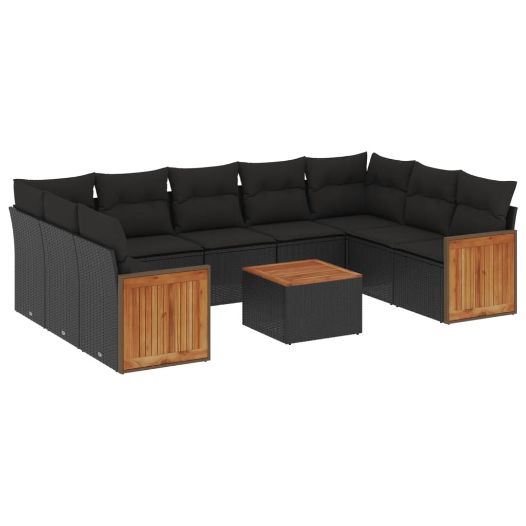 10 részes fekete polyrattan kerti ülőgarnitúra párnákkal (3227959)