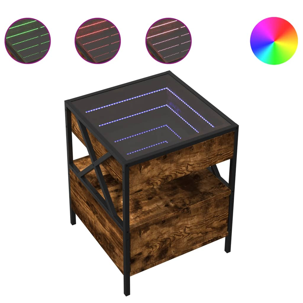 füstös tölgy végtelen hatású LED-es dohányzóasztal 40x40x51 cm (847719)