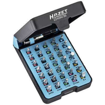 Hazet (2240N/36) Bit készlet 36 részes Pozidriv, Hatlap, 1/4 (6.3 mm), Kereszthornyú Phillips, Szabotázsálló TORX, Belső hatlap, TORX, Egyeneshornyú (2240N/36)