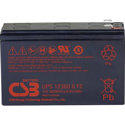 CSB Battery UPS 123606 high-rate UPS123606F1F2 Ólomakku 12 V 7 Ah Ólom-vlies (AGM) (Sz x Ma x Mé) 151 x 99 x 51 mm 6,35 mm-es laposérintkezős dugó, 4,8 mm-es (UPS123606F1F2)