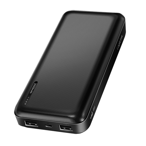 LogiLink Powerbank 20000 mAh, 2x USB-A, fekete