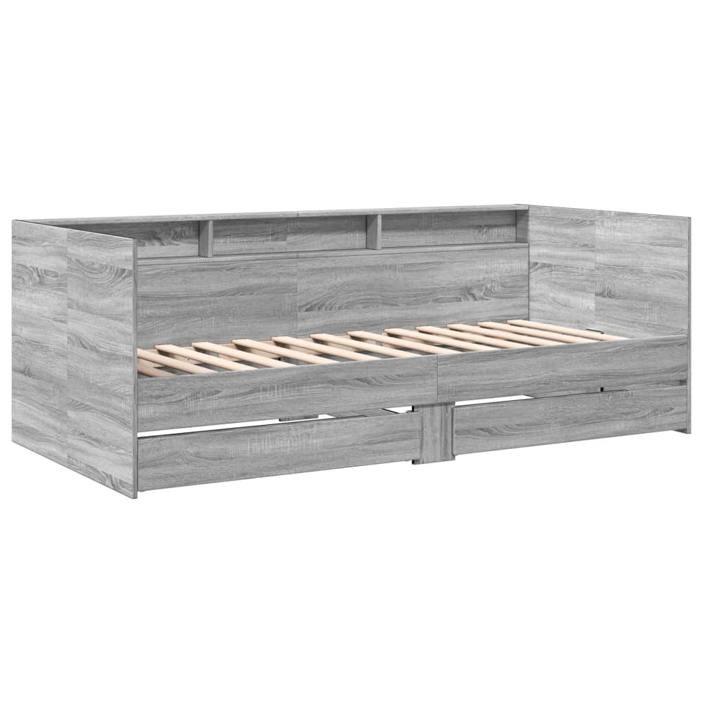 szürke sonoma színű szerelt fa kanapéágy fiókokkal 75 x 190 cm (3280865)