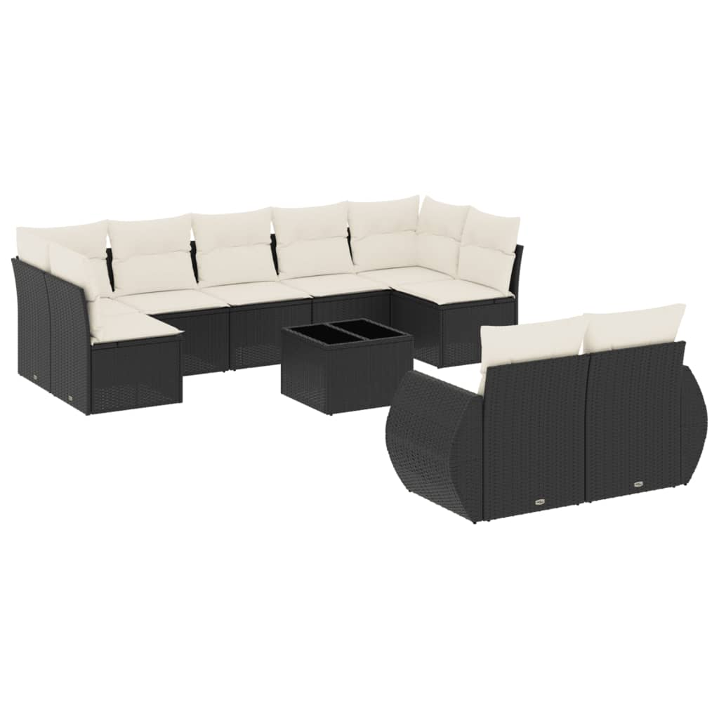 10 részes fekete polyrattan kerti ülőgarnitúra párnákkal (3254163)