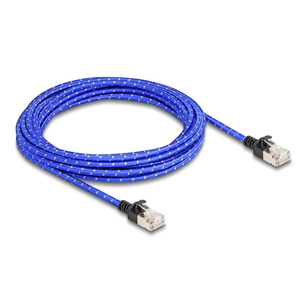 Delock RJ45 Netzwerkkabel mit Geflechtmantel Cat.6A U/FTP Slim 5 m blau