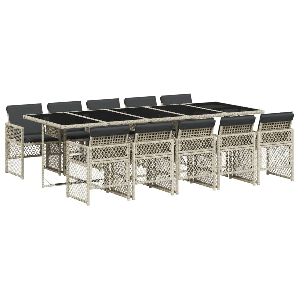 11 részes világosszürke polyrattan kerti ülőgarnitúra párnákkal (3210755)