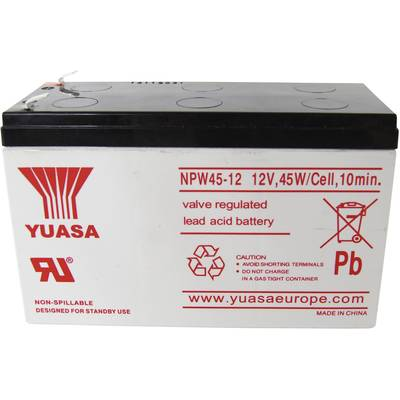 Yuasa NPW45-12 NP45W/12 Ólomakku 12 V 8.5 Ah Ólom-vlies (AGM) (Sz x Ma x Mé) 151 x 97.5 x 65 mm 6,35 mm-es laposérintkezős dugó Kis önkisülés, (NP45W/12)