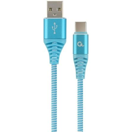 Кабел за зареждане и данни Gembird, USB 2.0 (T) към USB 2.0 Type-C (T), 2 м, Тюркоазен/Бял, CC-USB2B-AMCM-2M-VW