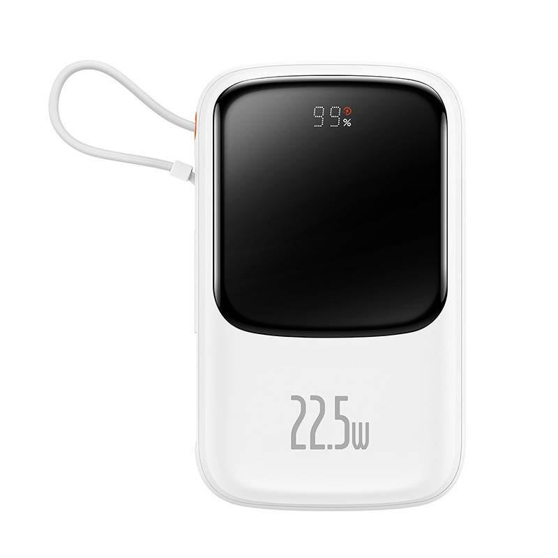 Baseus Qpow Pro Power Bank USB-C kábellel 10000mAh 22.5W fehér-fekete (PPQD020102) (PPQD020102)
