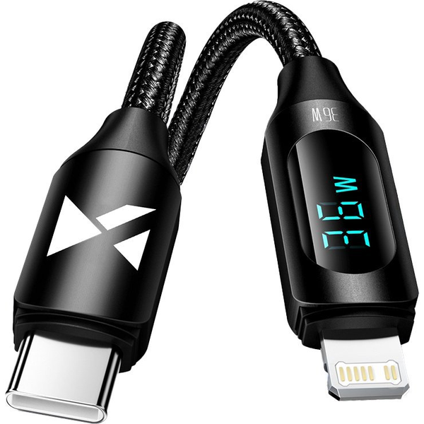  Wozinsky Kabel przewód do iPhone USB-C - Lightning z wyświetlaczem LED 36W 2m czarny Kabel przewód do iPhone USB-C - Lightning z wyświetlaczem LED 36W 2m czarny