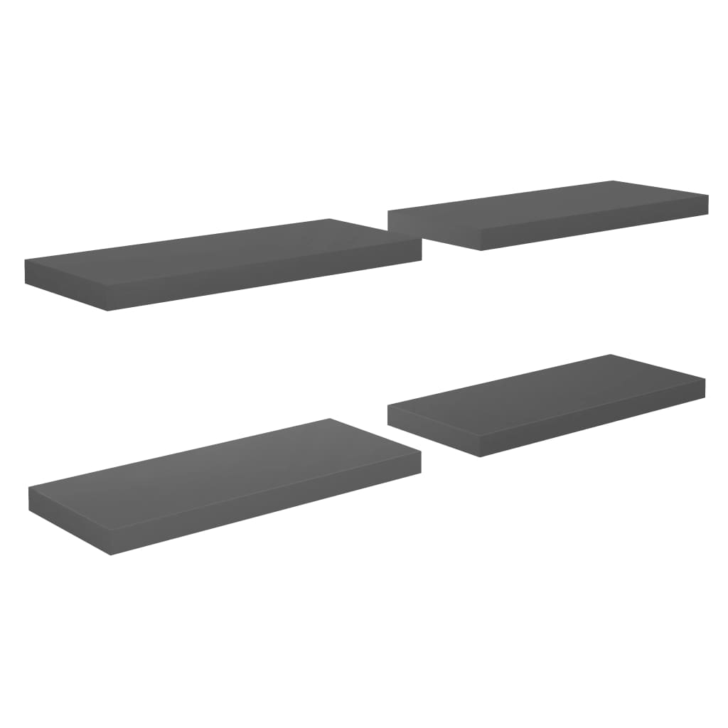 4 db magasfényű szürke MDF fali polc 60 x 23,5 x 3,8 cm (323792)
