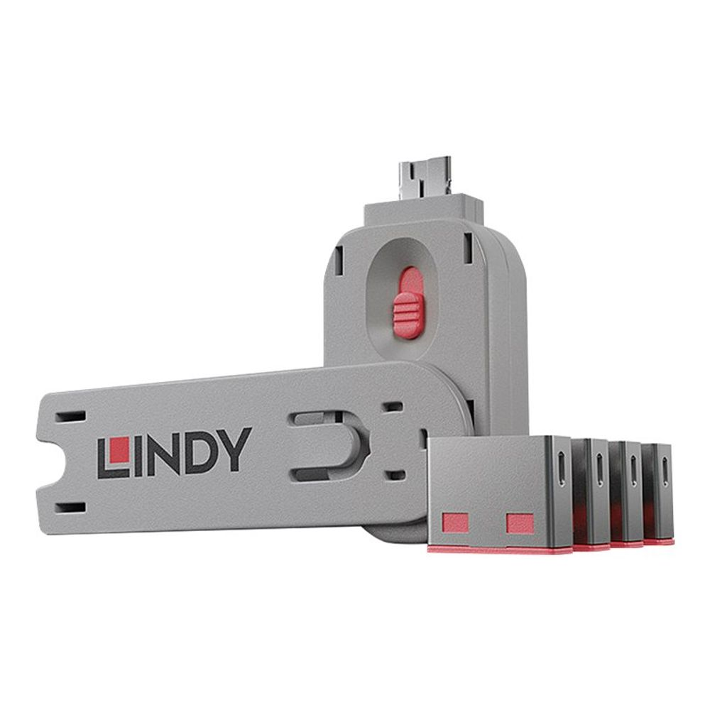 Lindy 40450 blokovač portov Blokovanie portov + kľúč USB Typ-A Ružová Akrylonitrilbutadienstyren (ABS) 5 kusov (40450)