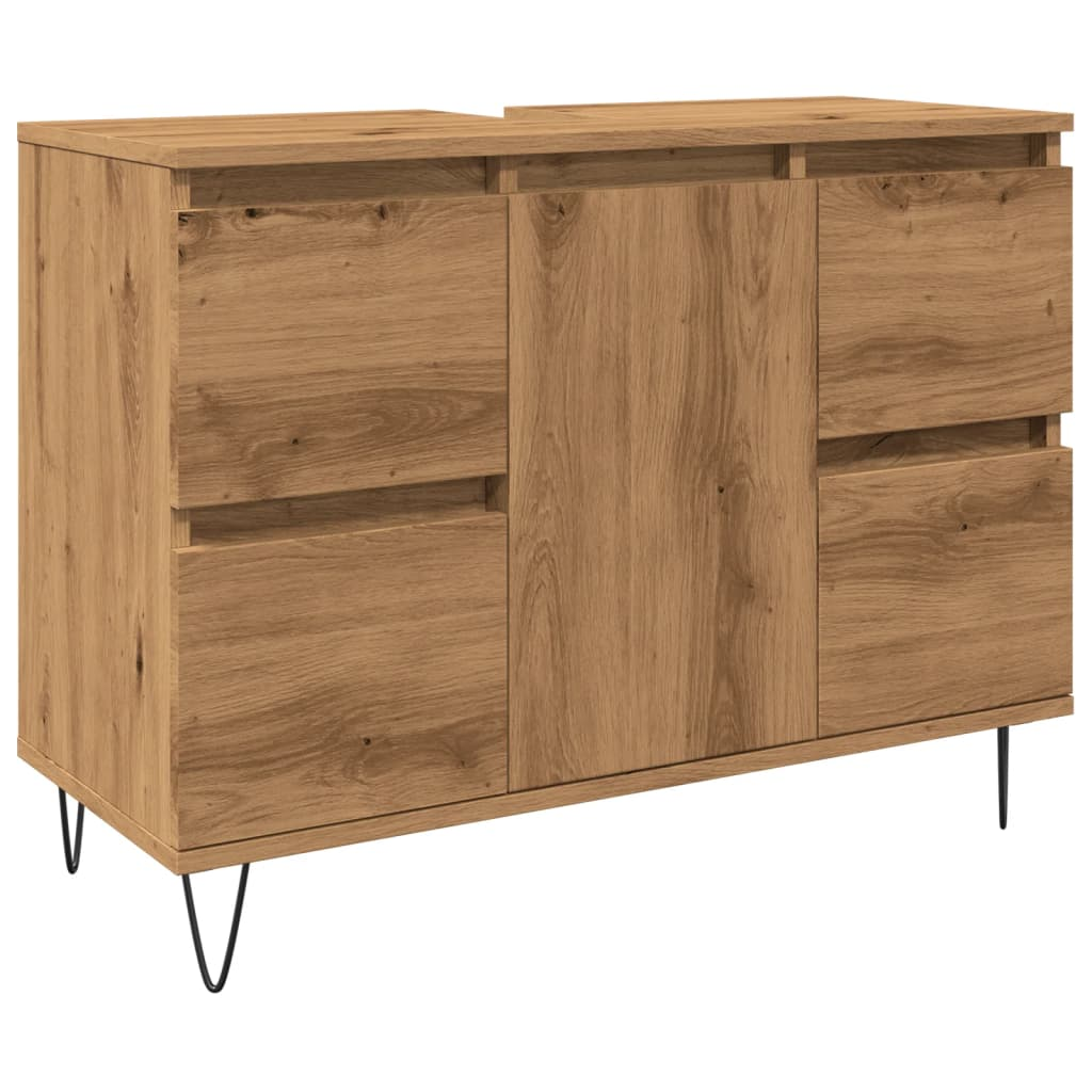 kézműves tölgy színű szerelt fa mosdószekrény 80 x 33 x 60 cm (857236)