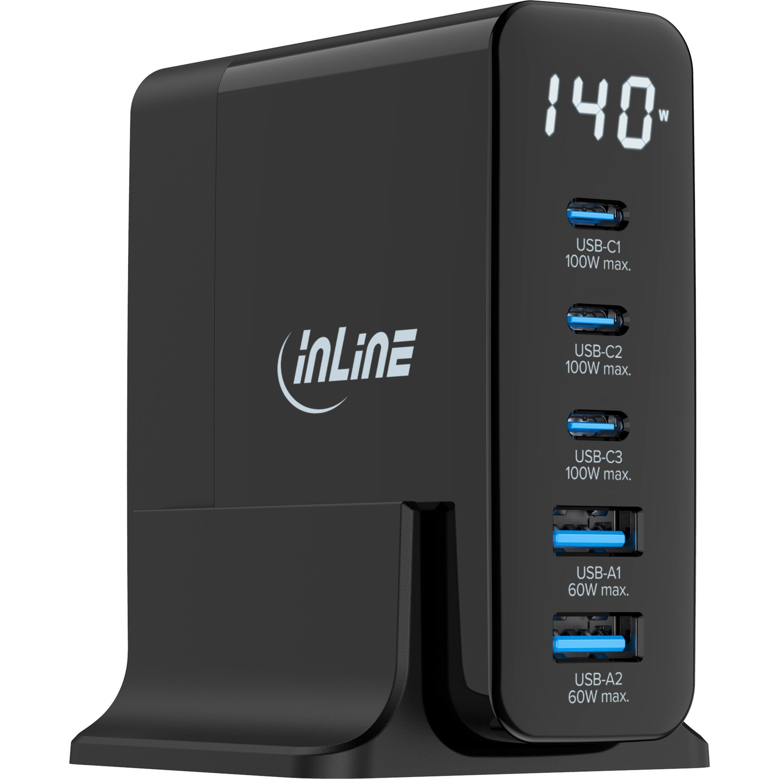 InLine 31553 mobiltelefon töltő Univerzális Fekete Váltakozó áram Gyorstöltés Beltéri