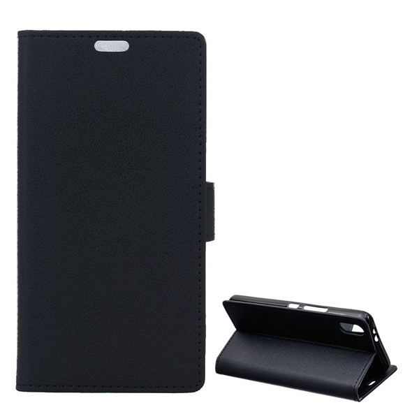 Tok álló, bőr hatású (FLIP, oldalra nyíló, asztali tartó funkció, prémium) FEKETE [Doogee X55] (5996457822423)