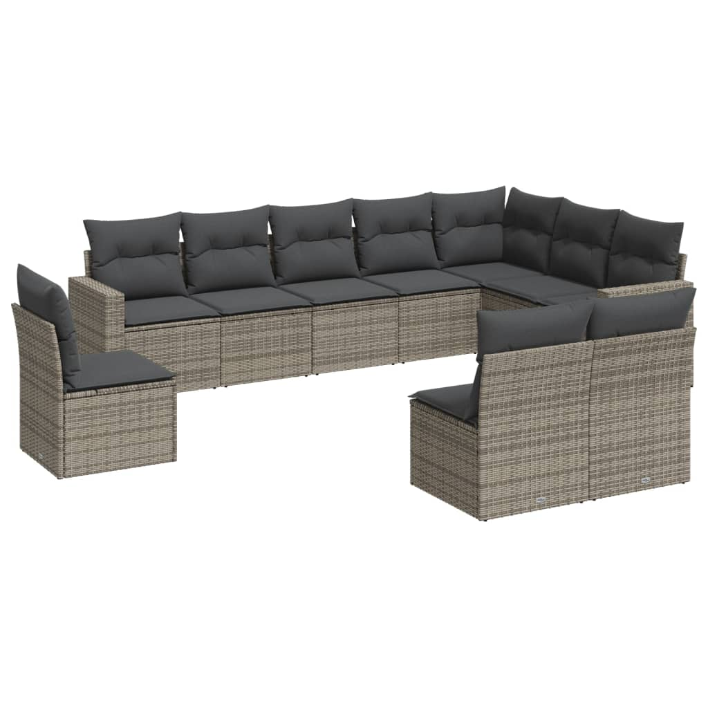 10 részes szürke polyrattan kerti ülőgarnitúra párnákkal (3251447)