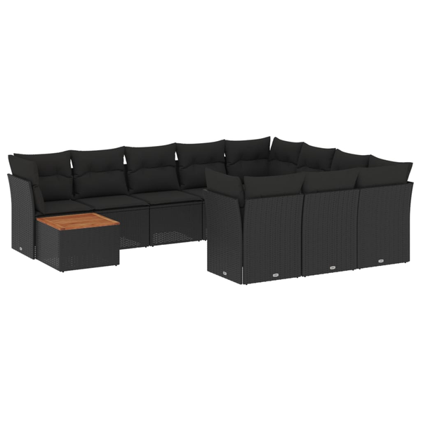 Set canapele de grădină cu perne, 11 piese, negru, poliratan
