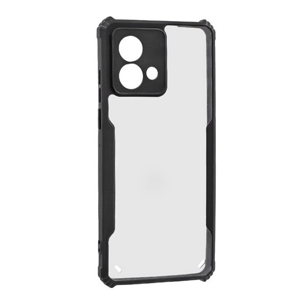 Motorola Moto G84, Szilikon tok, közepesen ütésálló, légpárnás sarok, akril hátlap, Anti-Drop Case, átlátszó/fekete (5903396268816)