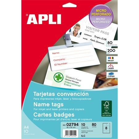 Apli 90 x 55mm névjegykártya - Fehér (10 lap) (02794)