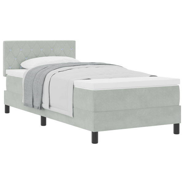 Boxspring Ágy Matraccal Világosszürke Egyszemélyes Bársonyos