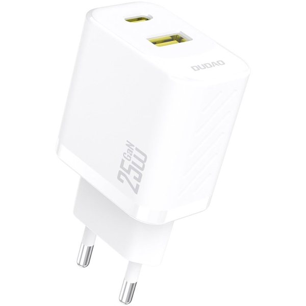 Szybka ładowarka sieciowa 25W USB-A USB-C - biała DUDAO