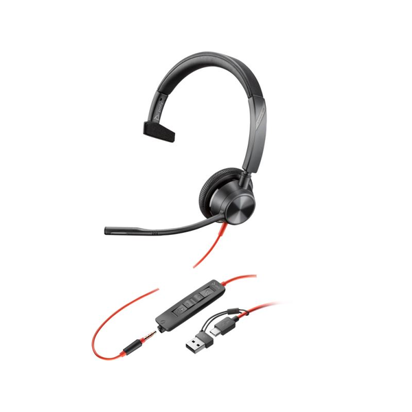 Poly Blackwire 3315 mono USB-C headset + 3,5 mm-es csatlakozó + USB-C–USB-A-adapter (8X217AA)