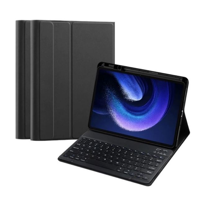 Gigapack tok álló, bőr hatású (FLIP, bluetooth billentyűzet, asztali tartó, QWERTY, angol nyelvű, ceruza tartó) fekete [Xiaomi Pad 6] (GP-153057) (GP-153057)