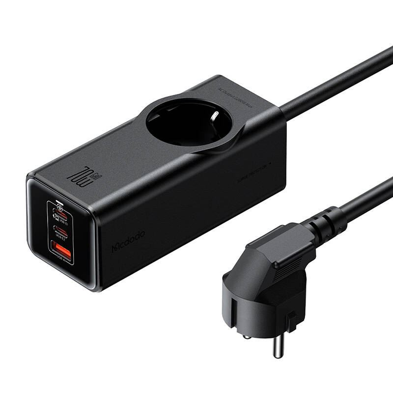 Mcdodo CH-4620 elosztó aljzat + USB-A+ 2xUSB-C 70W fekete (CH-4620)