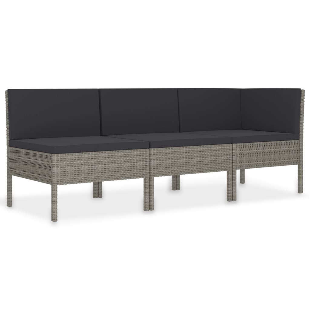 3 részes szürke polyrattan kerti ülőgarnitúra párnákkal (310204)