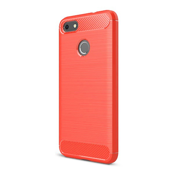 Szilikon telefonvédő (közepesen ütésálló, légpárnás sarok, szálcsiszolt, karbon minta) PIROS [Huawei P9 Lite Mini] (5996457721634)