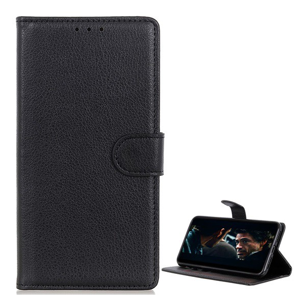 Tok álló, bőr hatású (FLIP, oldalra nyíló, asztali tartó funkció, prémium) FEKETE [Huawei Y6 2019 (Y6 Prime 2019)]