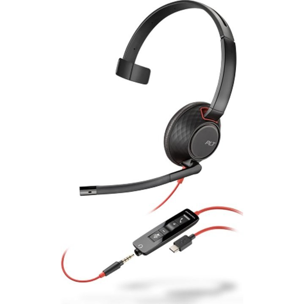 POLY Blackwire 5210 Auricolare Cablato A Padiglione Musica e Chiamate USB tipo-C Nero, Rosso