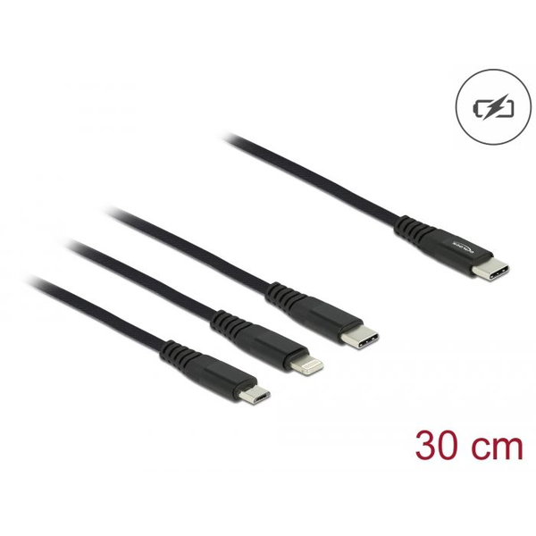 Delock 3in1 USB Type-C apa -> Lightning, Micro-USB, USB-C kábel 30cm (87148)