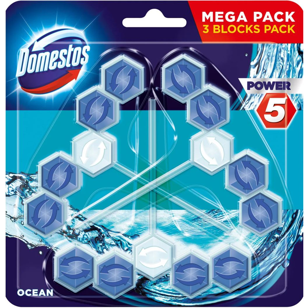 Domestos Power 5 WC fertőtlenítő 3x55g óceán (8710908811562) (8710908811562)