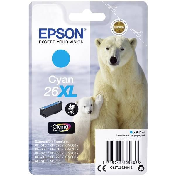 Epson Polar bear C13T26324012 atramentová náplň 1 kusov Originál Vysoký (XL) výnos Azúrová