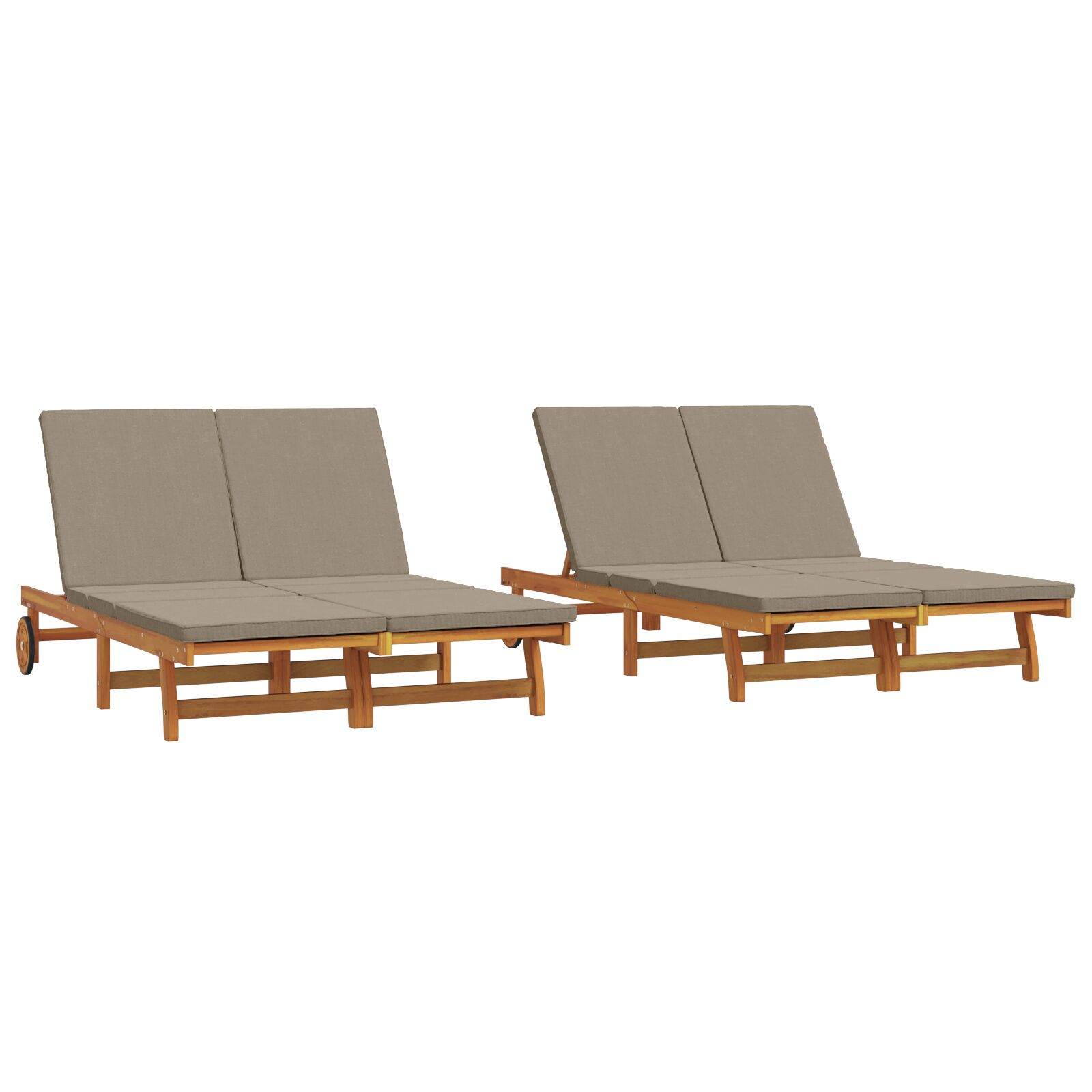 Kétágyas Napozóágy Kerekekkel és Párnával, Szilárd Akácfából (3325191)