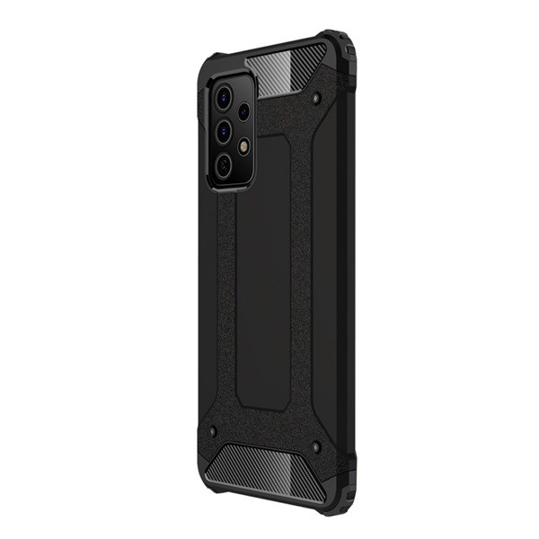 Defender műanyag telefonvédő (közepesen ütésálló, légpárnás sarok, szilikon belső, fémhatás) FEKETE [Samsung Galaxy A72 5G (SM-A726F)] (5996591034492)